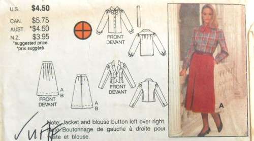 BUTTERICK 6758 JACKET-SKIRT-BLOUSE SIZE 10 COMPLETE-UNCUT-F/FOLDED