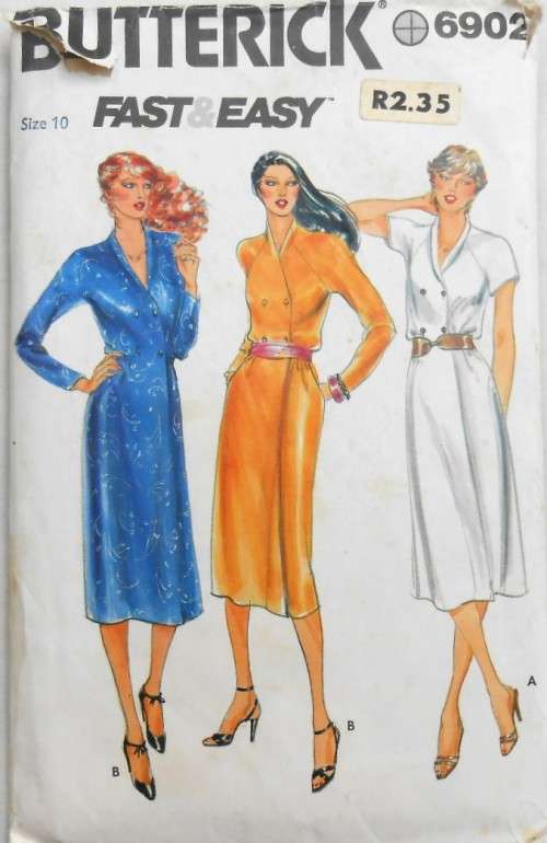VINTAGE BUTTERICK 6902 LOOSE FITTING WRAP DRESS SIZE 10 COMPLETE