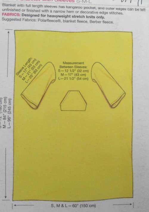 KWIK SEW 3711 BLANKET WITH SLEEVES SIZE S-M-L COMPLETE-UNCUT-F/FOLDED