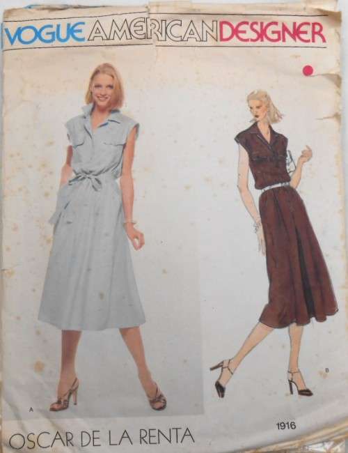 VOGUE 1916 - OSCAR DE LA RENTA-LOOSE FITTING PULLOVER DRESS SIZE 12 COMPLETE-ZIPLOC