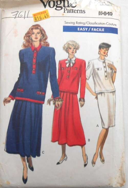 VOGUE 7611 TOP & SKIRT SIZE 6-8-10 COMPLETE-ZIPLOC