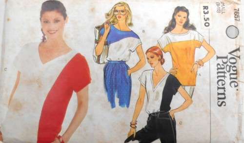 VOGUE 7657 LOOSE FITTING PULLOVER TOPS SIZE 8-10 COMPLETE-ZIPLOC