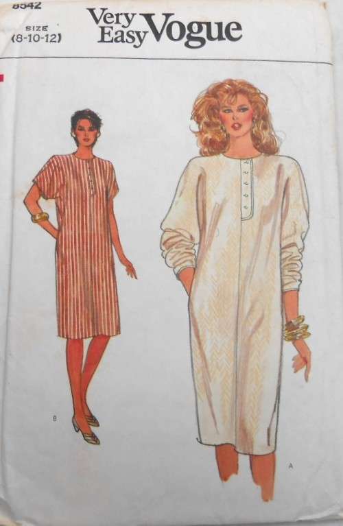 VOGUE 8542 CVERY LOOSE PULLOVER DRESS SIZE 8-10-12 COMPLETE-UNCUT-F/FOLDED