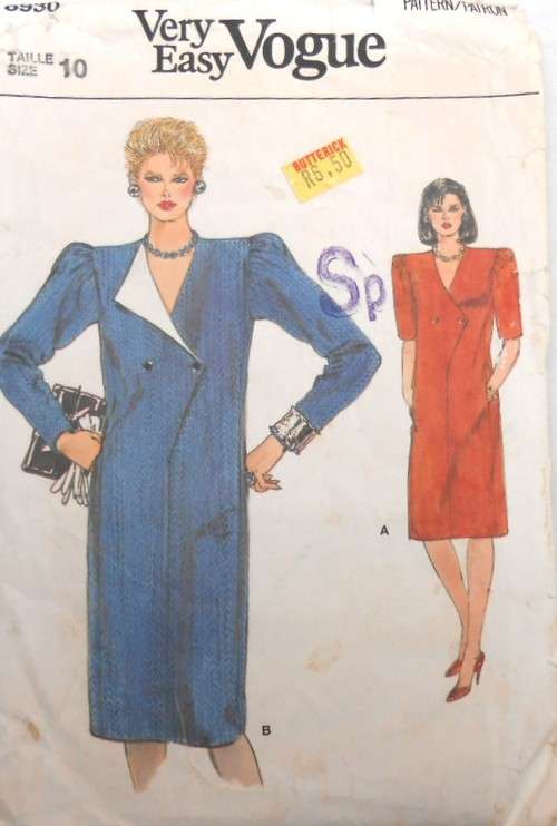 VOGUE 8930 LOOSE FITTING STRAIGHT DRESS SIZE 10 COMPLETE-ZIPLOC