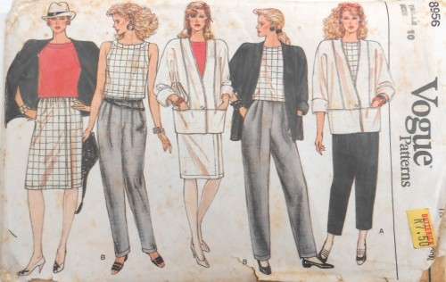 VOGUE 8956 JACKET-TOP-SKIRT-PANTS SIZE 10 COMPLETE-ZIPLOC