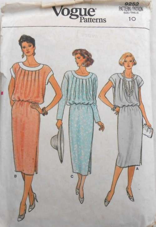VOGUE 9252  PULLOVER DRESS SIZE 10 COMPLETE-ZIPLOC