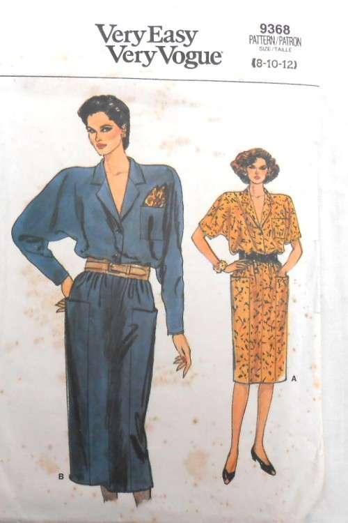 VOGUE 9368  VERY LOOSE BLOUSON STRAIGHT DRESS SIZE 8-10-12  COMPLETE-ZIPLOC