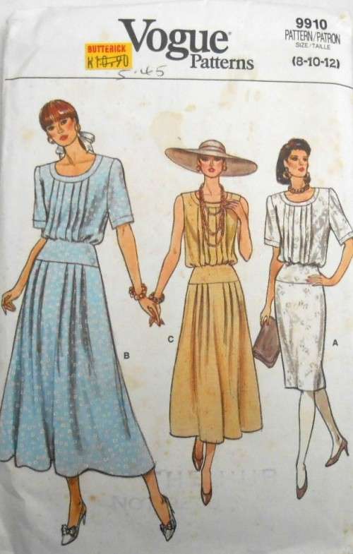 VOGUE 9910  LOOSE FITTING DRESS  SIZE 8-10-12 COMPLETE