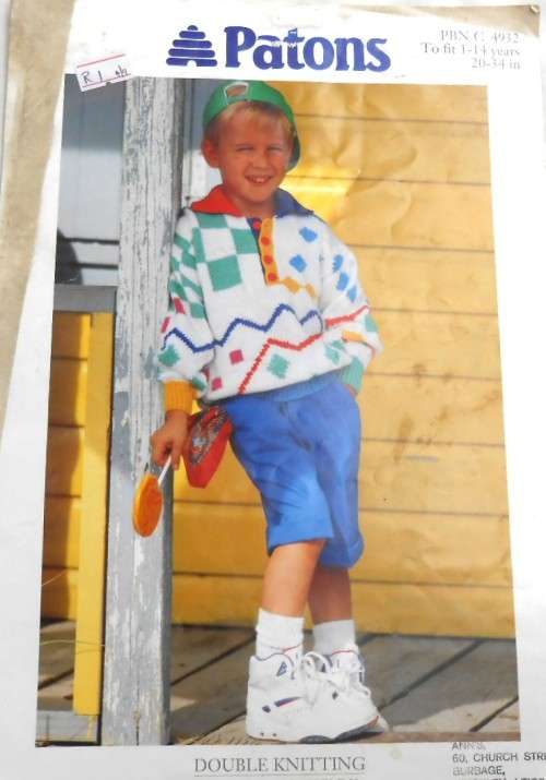 PATONS C 4932  KIDS SWEATER TO FIT 20-34 OR 1-14 YEARS