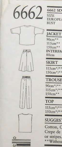 NEW LOOK PATTERNS 6662 JACKET-TOP-SKIRT-PANTS SIZES 8-18 - COMPLETE- CUT TO 18