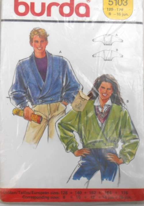 BURDA 5103 CASUAL BATWING JACKET SIZE 8-16 JUN  COMPLETE-UNCUT-F/FOLDED-SEALED