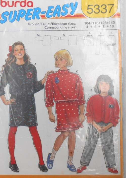 BURDA 5337 GIRLS TOP-SKIRT-PANTS SIZE 4-6-8-10 YEARS COMPLETE