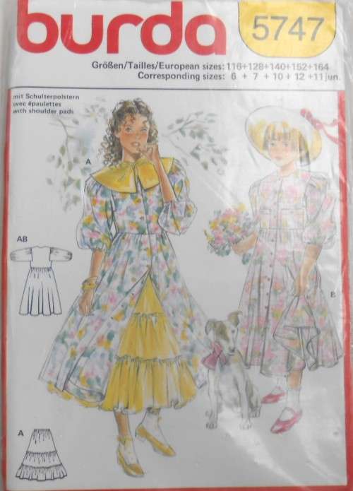 BURDA 5747 GIRLS FRONT BUTTON DRESS & PETTICOAT SIZE 6-7-10-12-11 JUN COMPLETE-UNCUT-F/FOLDED-SEALED