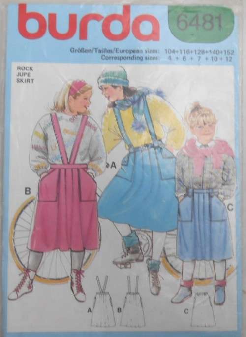 BURDA 6481 GIRLS SKIRTS SIZE 4-6-7-10-12 YEARS COMPLETE-UNCUT-F/FOLDED-SEALED