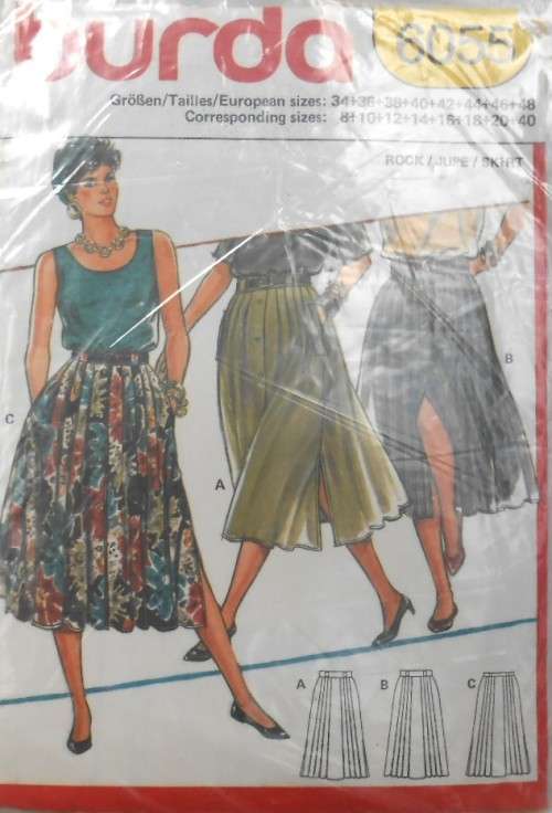 BURDA 6055 SET OF SKIRTS SIZE 8-40  COMPLETE