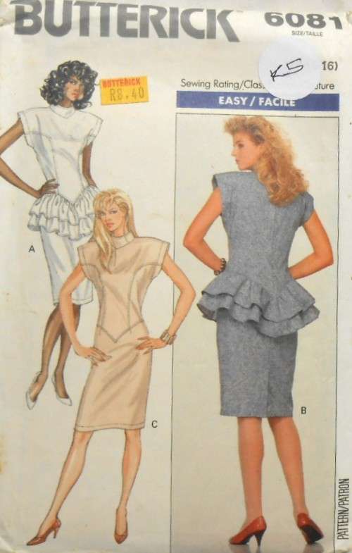 BUTTERICK 6081 DRESS WITH SHAPED COLLAR SIZE 12-14-16 COMPLETE