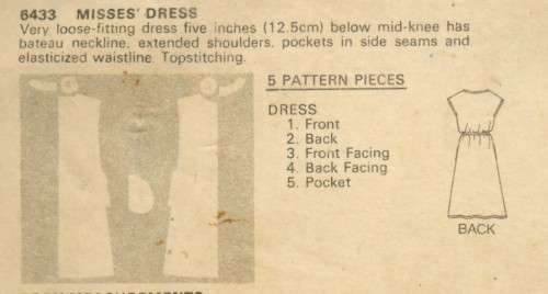 BUTTERICK 6433 VERY LOOSE FITTING DRESS SIZE S-M-L (8-18)  COMPLETE-UNCUT-F/FOLDED
