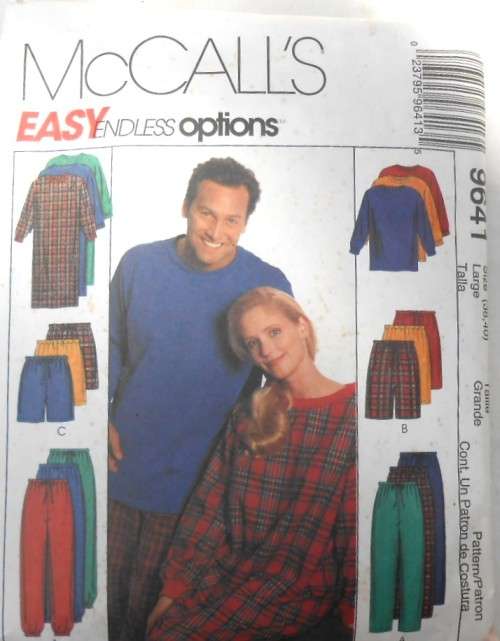 McCALLS 9641 UNISEX NIGHTSHIRT-TOP-PULL ON PANTS/SHORTS SIZE LARGE 38-40 COMPLETE-PART CUT