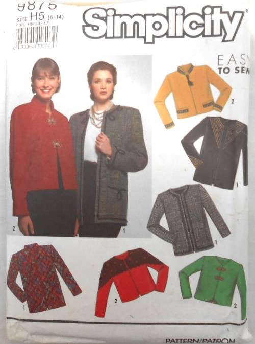 SIMPLICITY 9875 LINED JACKET WITH VARIOUS TRIM OPTIONS -SIZE H5 6-14 COMPLETE