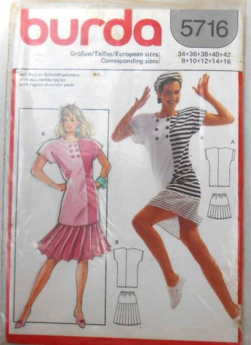 BURDA 5716 - RAGLAN TOP & SKIRT SIZE 8-16 COMPLETE
