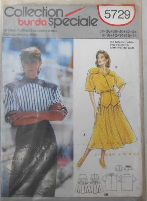 BURDA 5729 - SHIRT-TOP & SKIRT SIZE 8-18 COMPLETE-UNCUT-F/FOLDED-SEALED