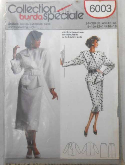 BURDA 6003 - TWO PIECE SUIT- JACKET/TOP-SKIRT SIZE 8-18 COMPLETE