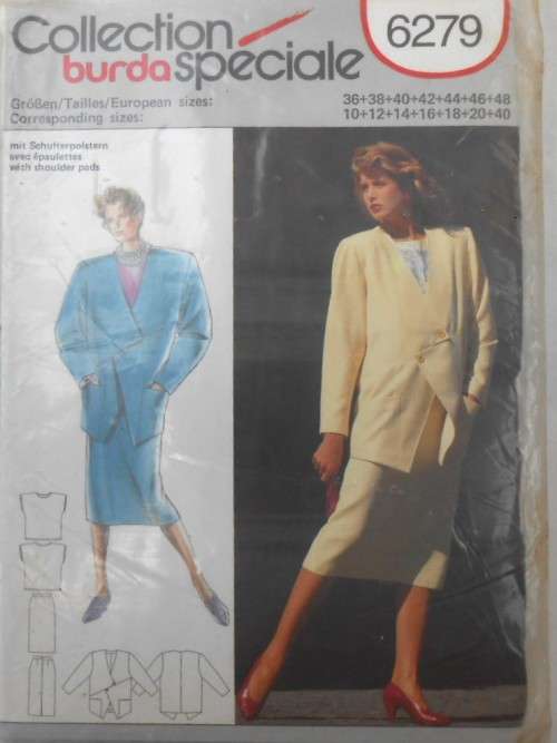 BURDA 6279 - JACKET-TOP-SKIRT SIZE 10-40 COMPLETE-UNCUT-F/FOLDED-SEALED
