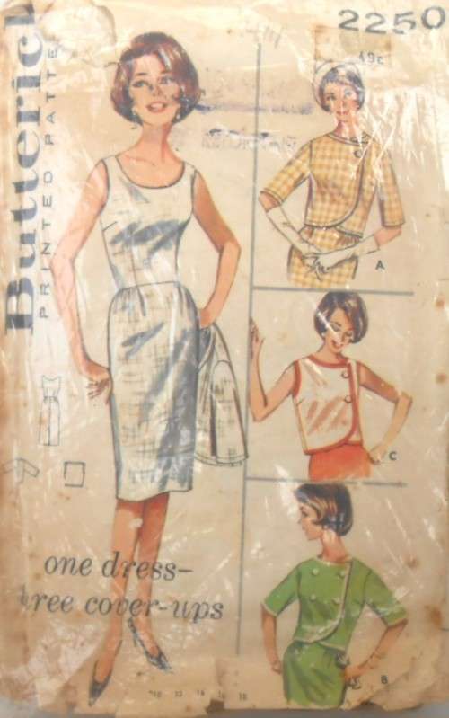 VINTAGE BUTTERICK 2250 DRESS & JACKET ENSEMBLE  SIZE 14 BUST 34 COMPLETE-ZIPLOC