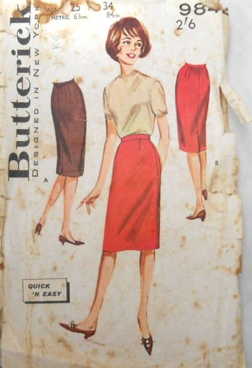 VINTAGE BUTTERICK 9842 SKIRT SIZE WAIST 25 HIP 34 COMPLETE-ZIPLOC