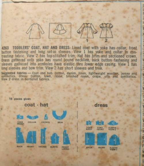 VINTAGE STYLE 4263 TODDLER HAT-COAT-DRESS SIZE 3 YEARS COMPLETE