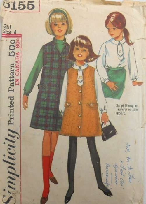 VINTAGE SIMPLICITY 6155 GIRLS BLOUSE & PINAFORE- SIZE 8 YEAR-SEE LISTING-ZIPLOC