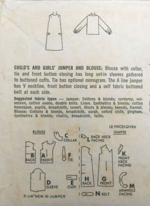 VINTAGE SIMPLICITY 6155 GIRLS BLOUSE & PINAFORE- SIZE 8 YEAR-SEE LISTING-ZIPLOC