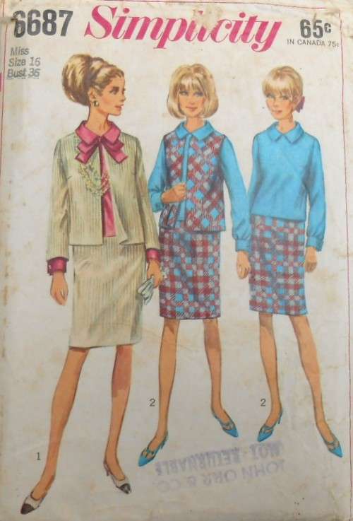 VINTAGE SIMPLICITY 6687 SUIT WITH/OUT SLEEVES-OVERBLOUSE SIZE 16 BUST 36 COMPLETE