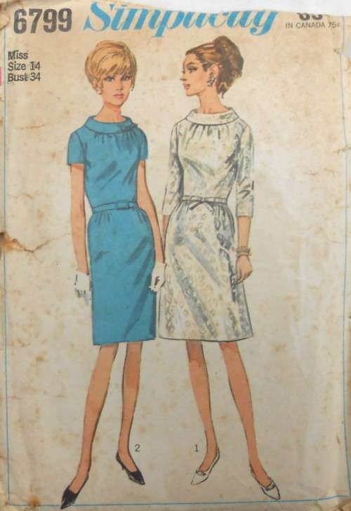 VINTAGE SIMPLICITY 6799 ONE PIECE DRESS WITH 2 SKIRTS SIZE 14 BUST 34 COMPLETE-ZIPLOC