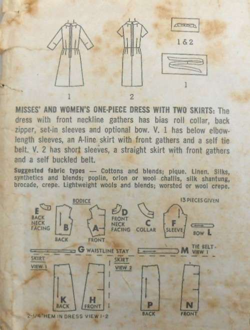 VINTAGE SIMPLICITY 6799 ONE PIECE DRESS WITH 2 SKIRTS SIZE 14 BUST 34 COMPLETE-ZIPLOC