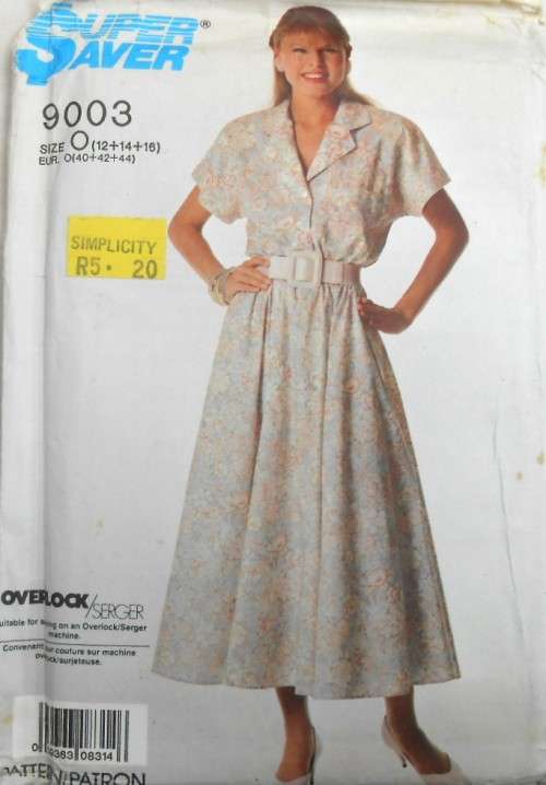 SIMPLICITY 9003 LOOSE FITTING PULLOVER DRESS + BELT SIZE 12-14-16 COMPLETE-UNCUT-F/FOLDED