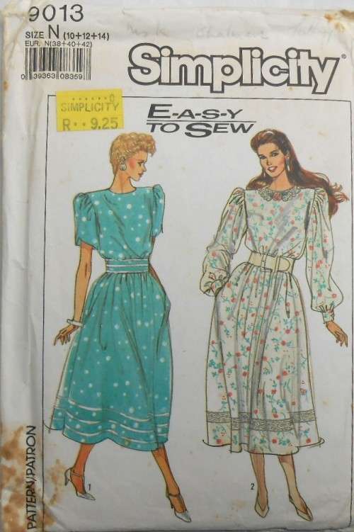 SIMPLICITY 9013 DRESS WITH ELASTICIZED WAIST SIZE 10-12-14 COMPLETE