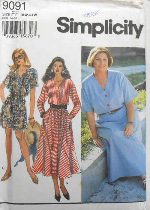 SIMPLICITY 9091 DRESS & ROMPER  SIZE 18W-24W COMPLETE-UNCUT-F/FOLDED