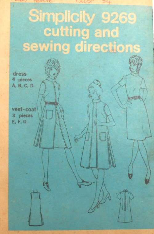 SIMPLICITY 9269 DRESS & COAT/LONG VEST SIZE 12 BUST 34/87 CM COMPLETE-UNCUT-F/FOLDED-NO COVER