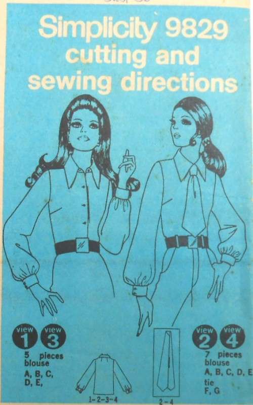 SIMPLICITY 9829 BLOUSE & TIE SIZE 14 BUST 36 COMPLETE-UNCUT-F/FOLDED-NO COVER
