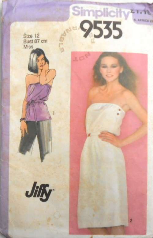 SIMPLICITY 9535 STRAPLESS TOP OR DRESS SIZE 12 BUST 87 CM COMPLETE