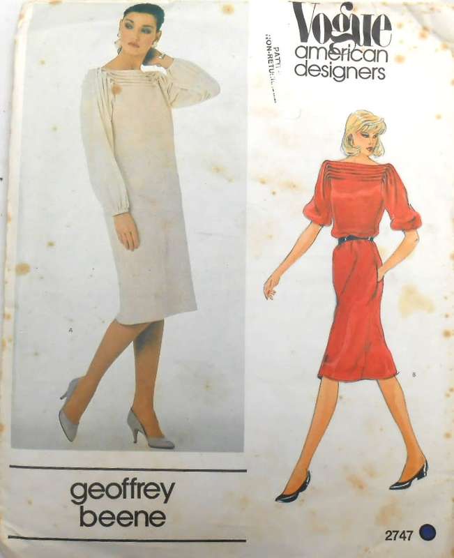 VOGUE 2747 AMERICAN DESIGNER-GEOFFREY BEENE LOOSE FITTING PULLOVER DRESS 12 COMPLETE- NO SEWING INS