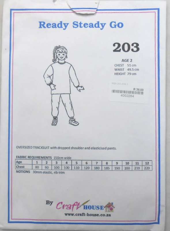 READY-STEADY-GO PATTERN-203 - OVERSIZED TRACKSUIT WITH DROPPED SHOULDERS  AGE 1 YEARS CHEST 50 CM