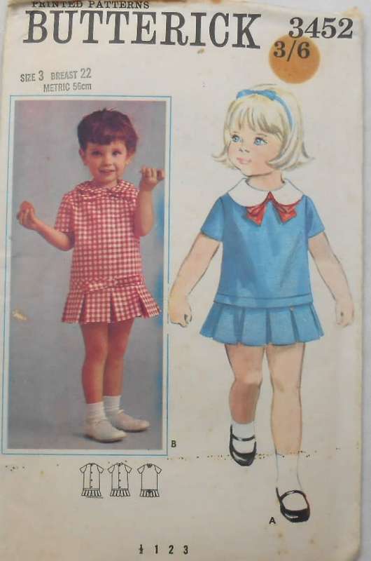 VINTAGE BUTTERICK 3452 ONE PIECE DRESS SIZE 3 YEARS BREAST 22 COMPLETE