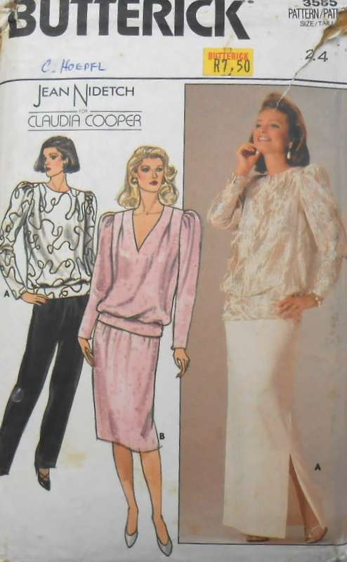 BUTTERICK 3585 TOP- SKIRT-PANTS SIZE 24 -NO SEWING INSTRUCTIONS SUPPLIED