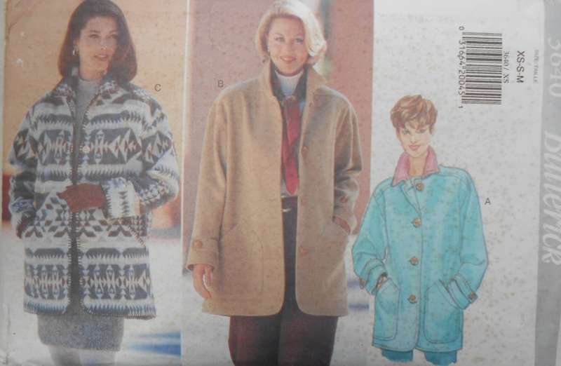 BUTTERICK 3640 LOOSE FITTING UNLINED WINTER JACKET SIZE XS-S-M (6-14) COMPLETE