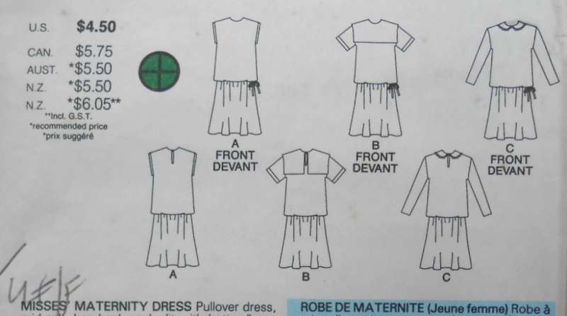 BUTTERICK 3645 MATERNITY DRESS SIZE 12-14-16 COMPLETE-UNCUT-F/FOLDED