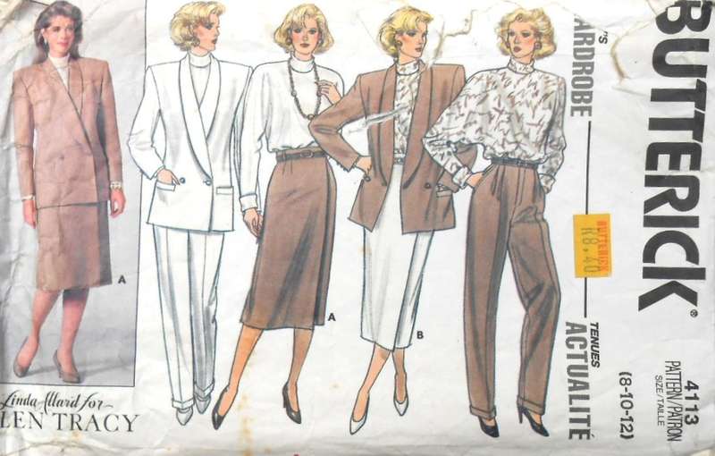 BUTTERICK 4113 JACKET-SKIRT-PANTS-BLOUSE SIZE 8-10-12 COMPLETE-ZIPLOC