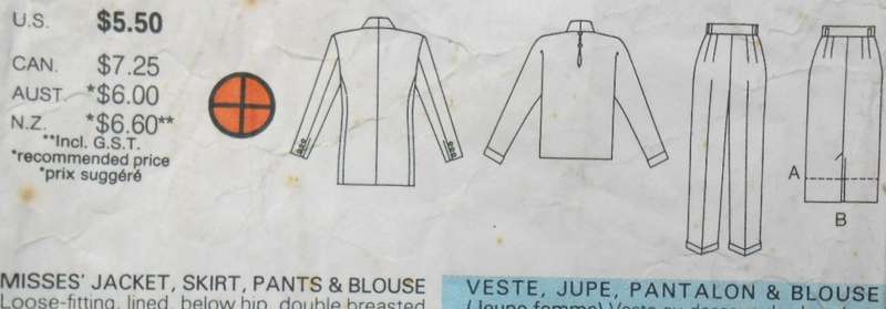 BUTTERICK 4113 JACKET-SKIRT-PANTS-BLOUSE SIZE 8-10-12 COMPLETE-ZIPLOC