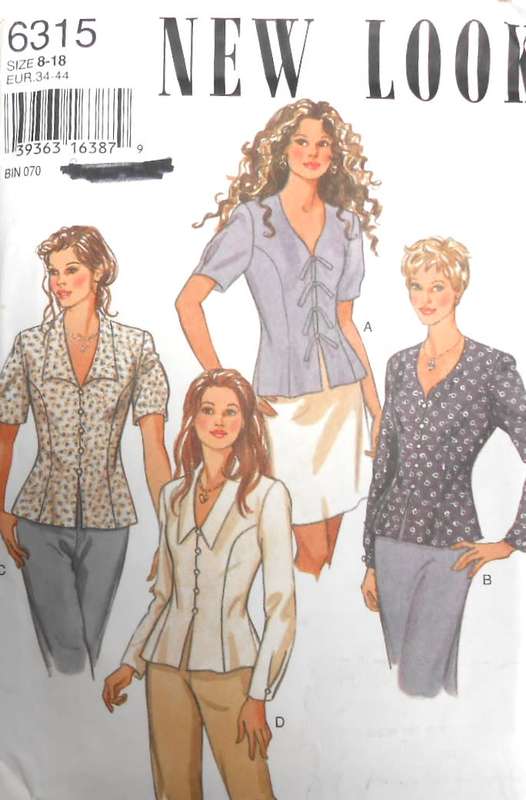NEW LOOK 6315 SET OF TOPS SIZES 8-18 COMPLETE-PART CUT-ZIPLOC